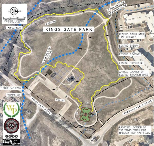 Map of Kings Gate park showing the proposed mountain bike track