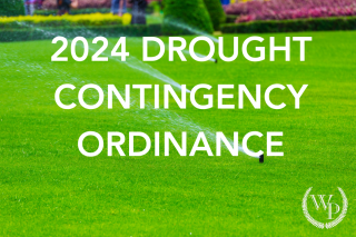 photo of a lawn with the words "2024 drought contingency ordinance"