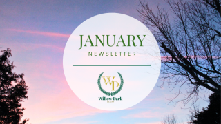 Photo of a winter landscape with the city logo and the words "January newsletter"