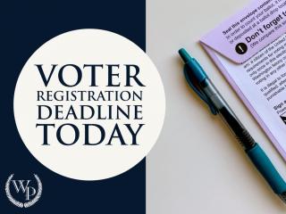 Graphic that says "voter registration deadline today"