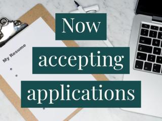 Graphic that says "now accepting applications"