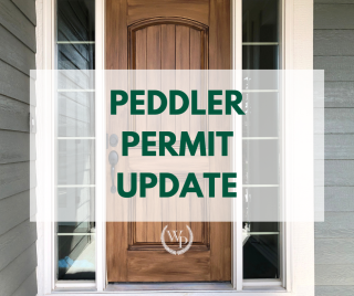 Graphic showing the front door of a house with the text "Peddle Permit Update"