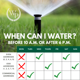 Calendar showing watering days