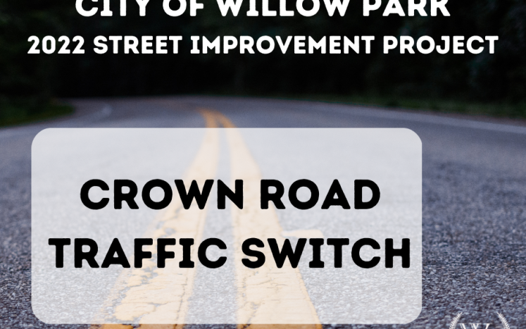 Photo of a road with text "Crown Road Traffic Switch"