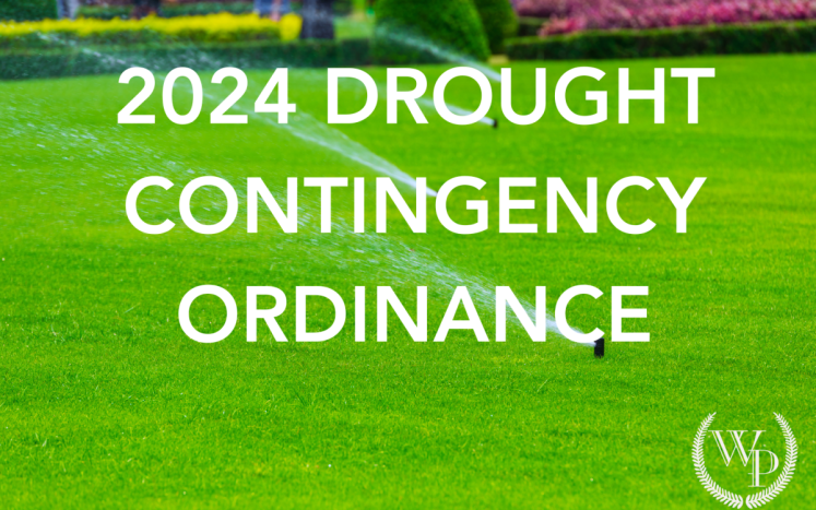 photo of a lawn with the words "2024 drought contingency ordinance"