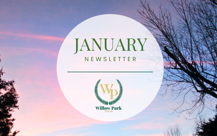 Photo of a winter landscape with the city logo and the words "January newsletter"