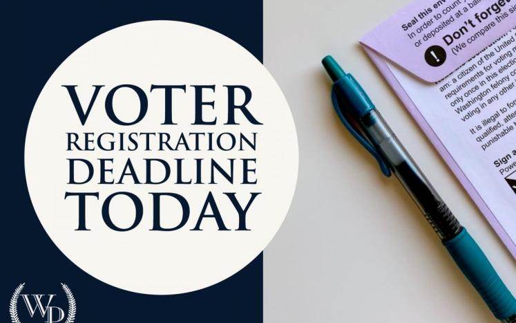 Graphic that says "voter registration deadline today"