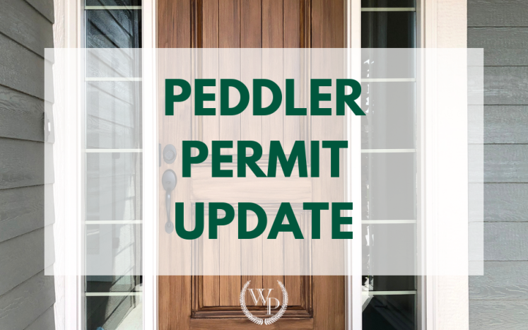 Graphic showing the front door of a house with the text "Peddle Permit Update"
