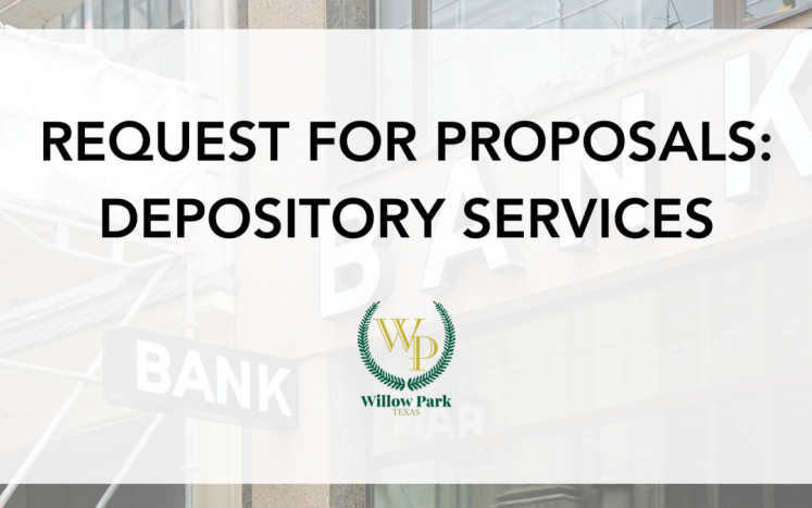 Photo of the exterior of a bank building with the text "request for proposals: depository services"